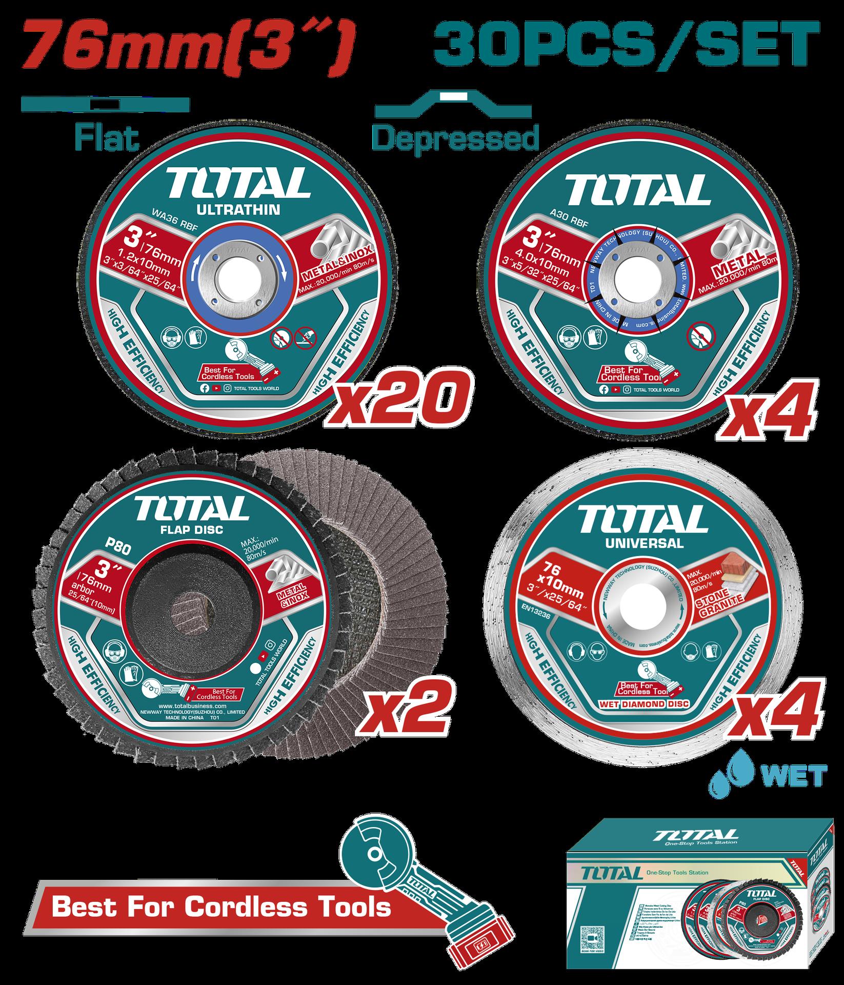 Juego De Discos De Corte Y Pulir 3  X 30 Pzs Super Total Tac97630