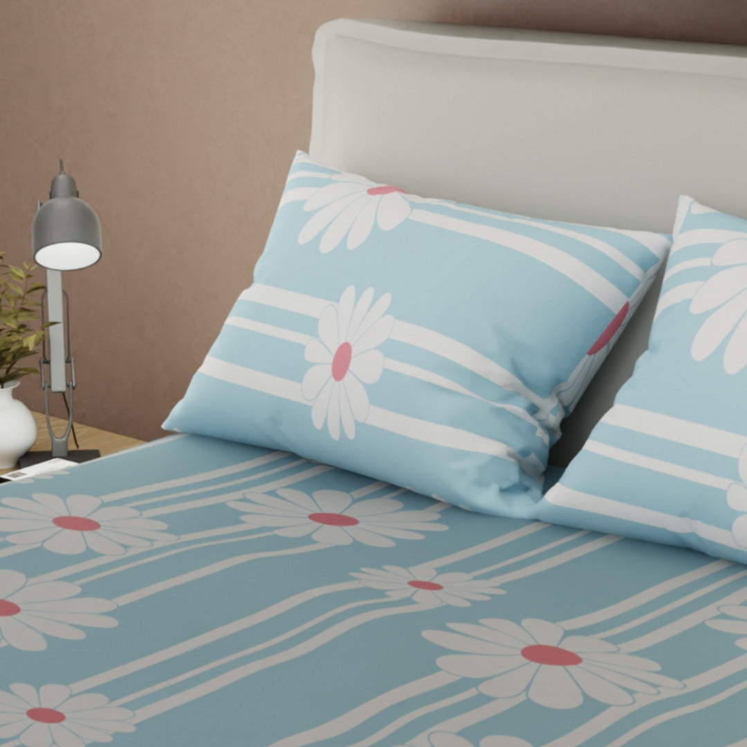 Juego De Sábanas Con Cortinas Día De Primavera Azul