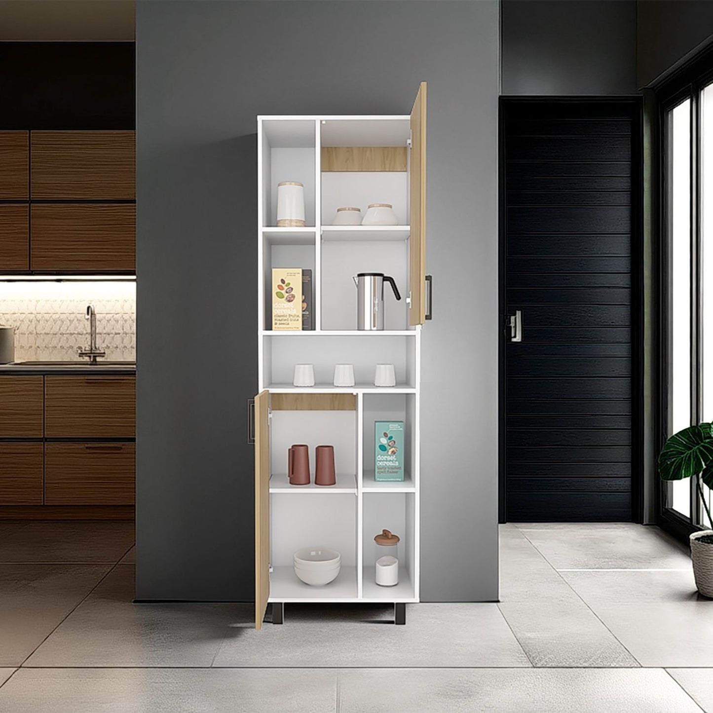 Mueble Alto Bryce 190X60X39 Rta Blanco Fresno