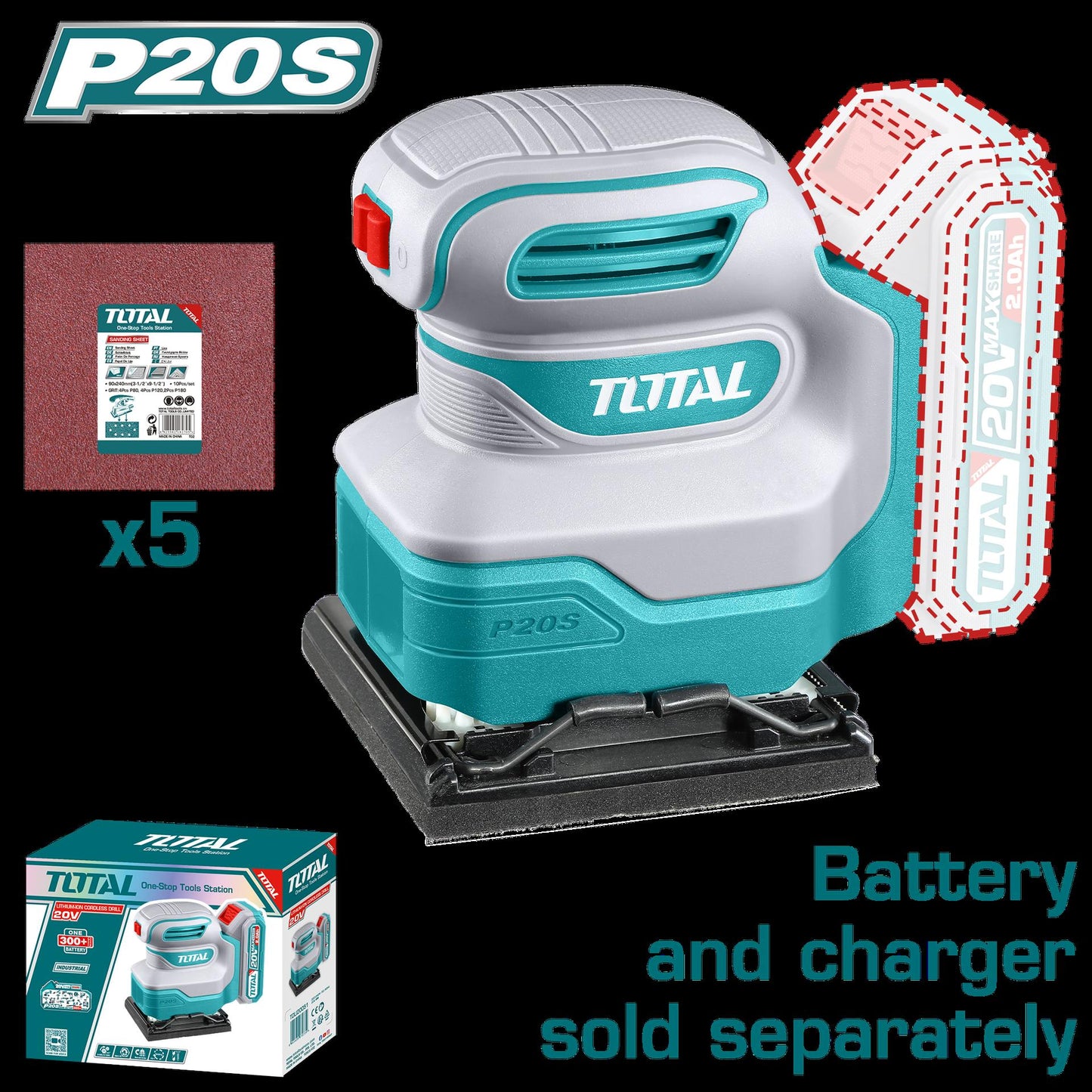 Lijadora De Palma 4 38X 4 Inalambrica 20V Incluye 5 Lijas Industrial  Super  Total Tshsli2014