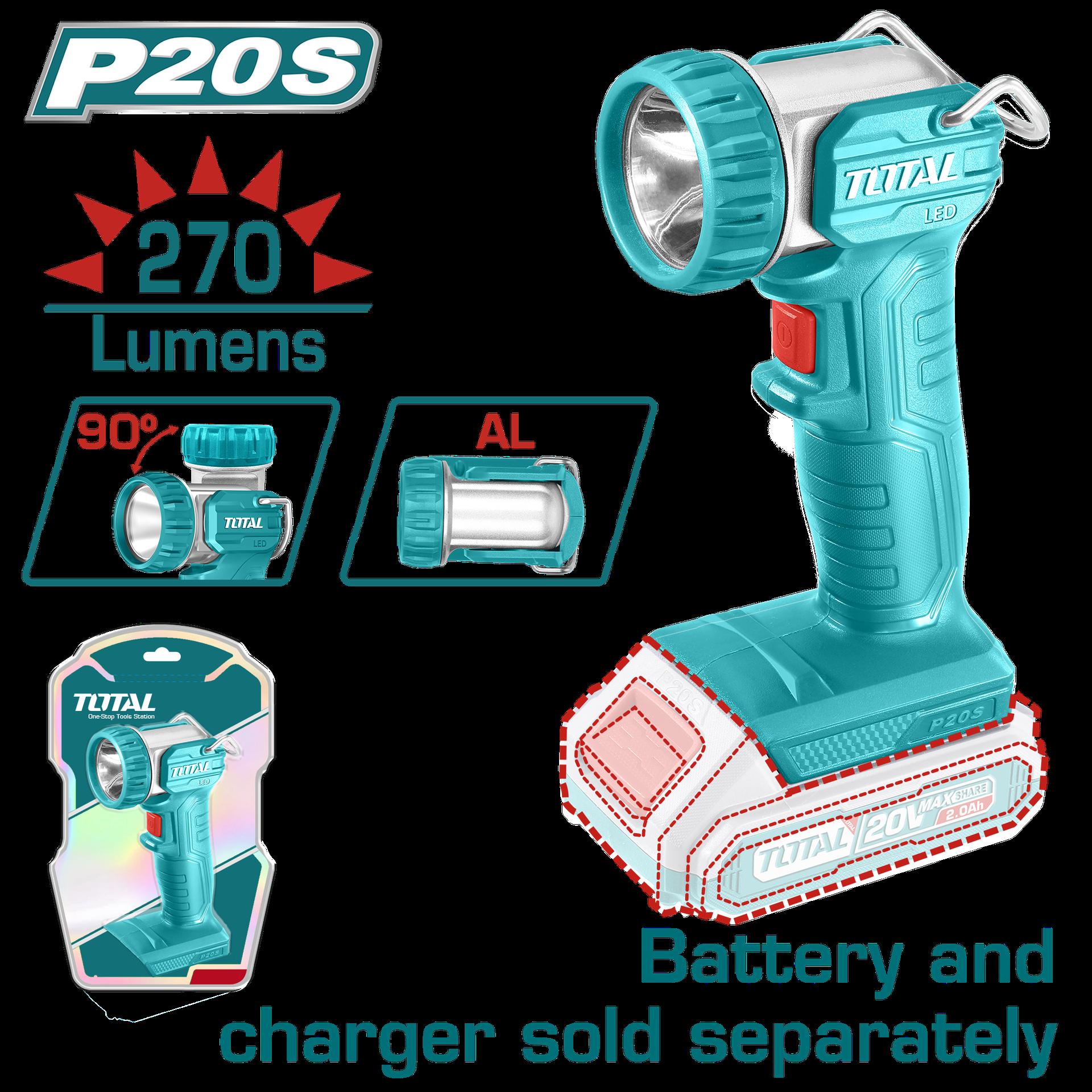 Linterna Inalambrica 270 Lumenes 20V Industrial Bateria Y Cargador No Incluido Super Total Twli2038