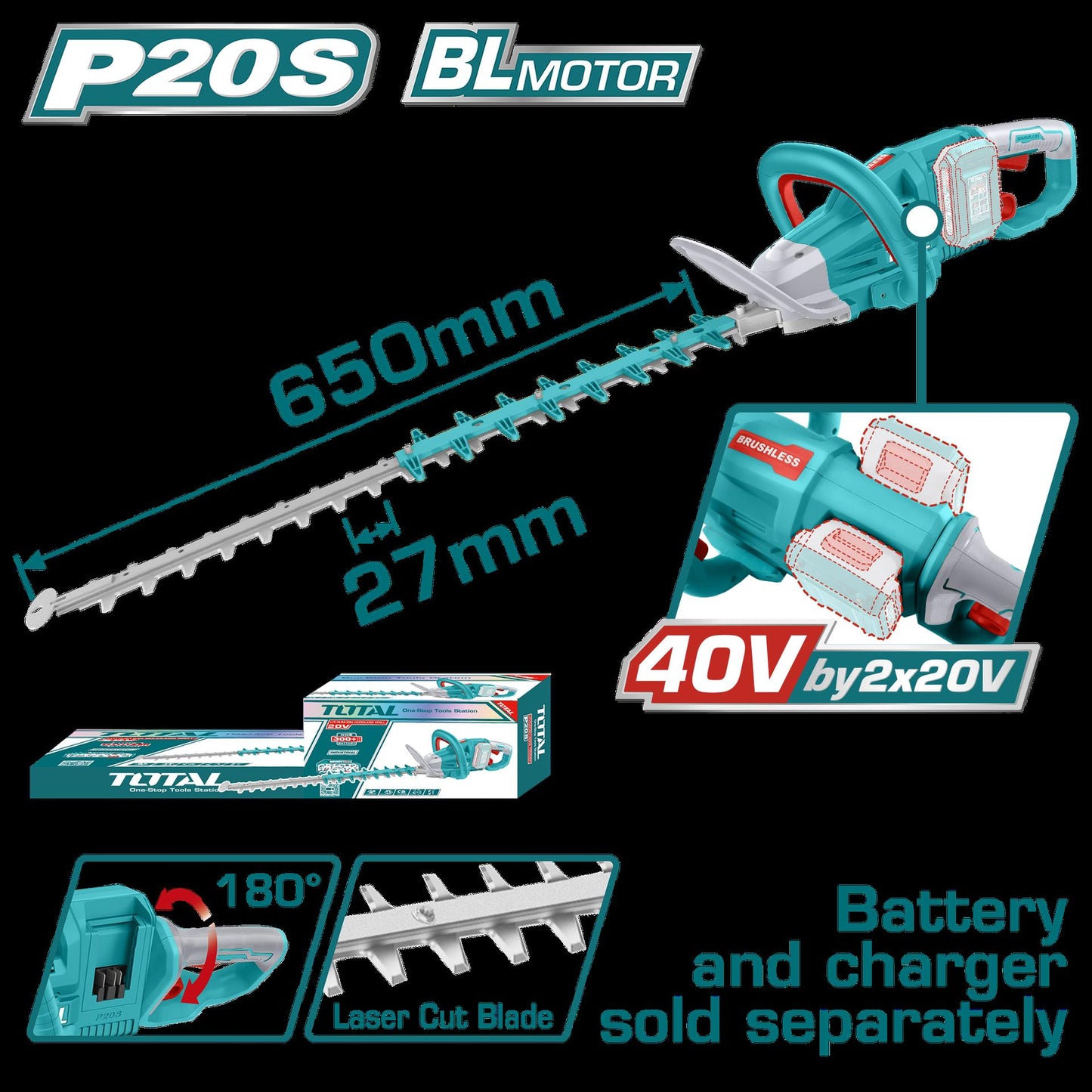 Cortasetos Inalambrico 40V Industrial Bateria Y Cargador No Incluido Super Total Thtli40028