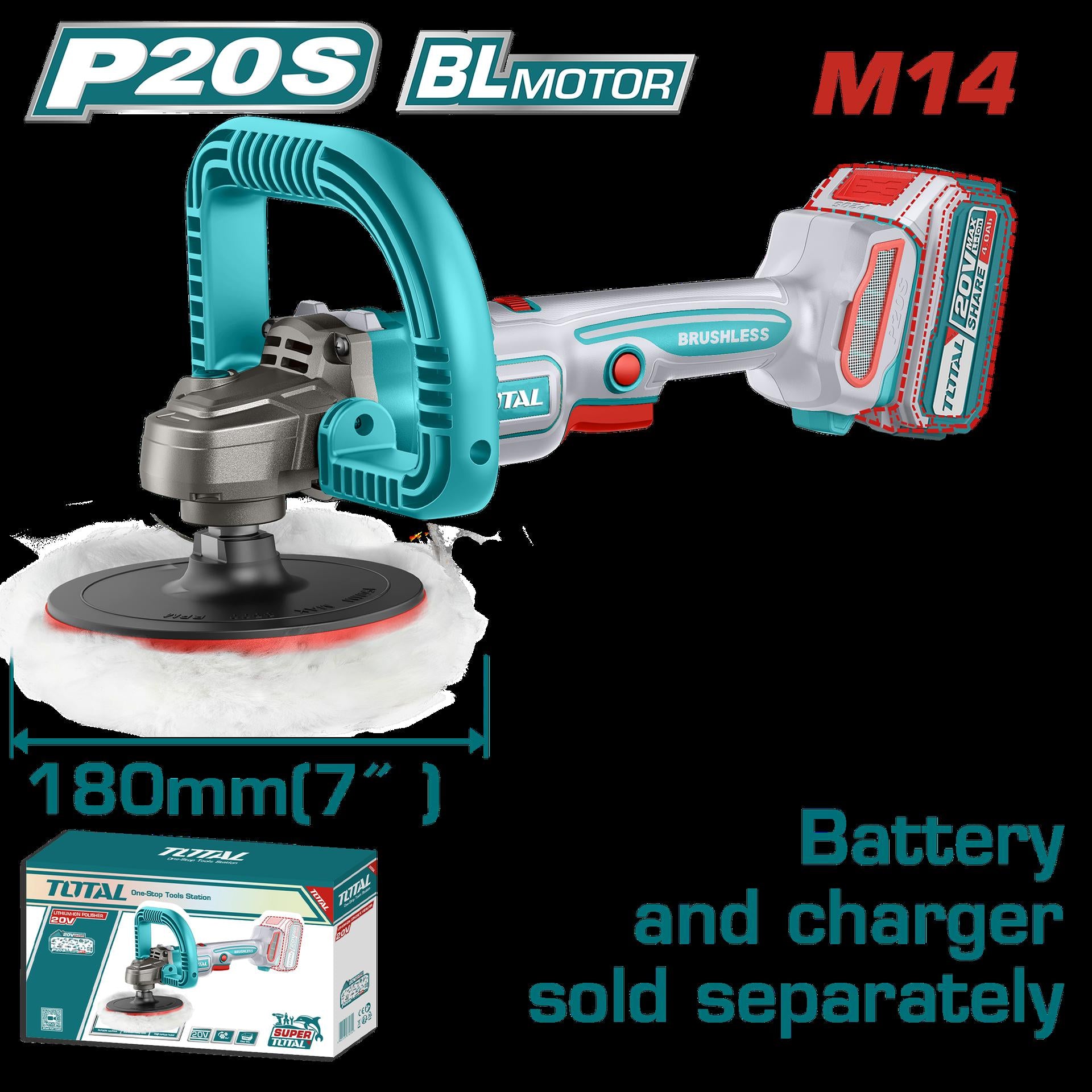 Polichadora Inalambrica 7 Industrial 20V Bateria Y Cargador No Incluido Vvariable Industrial Super Total Tapli2018