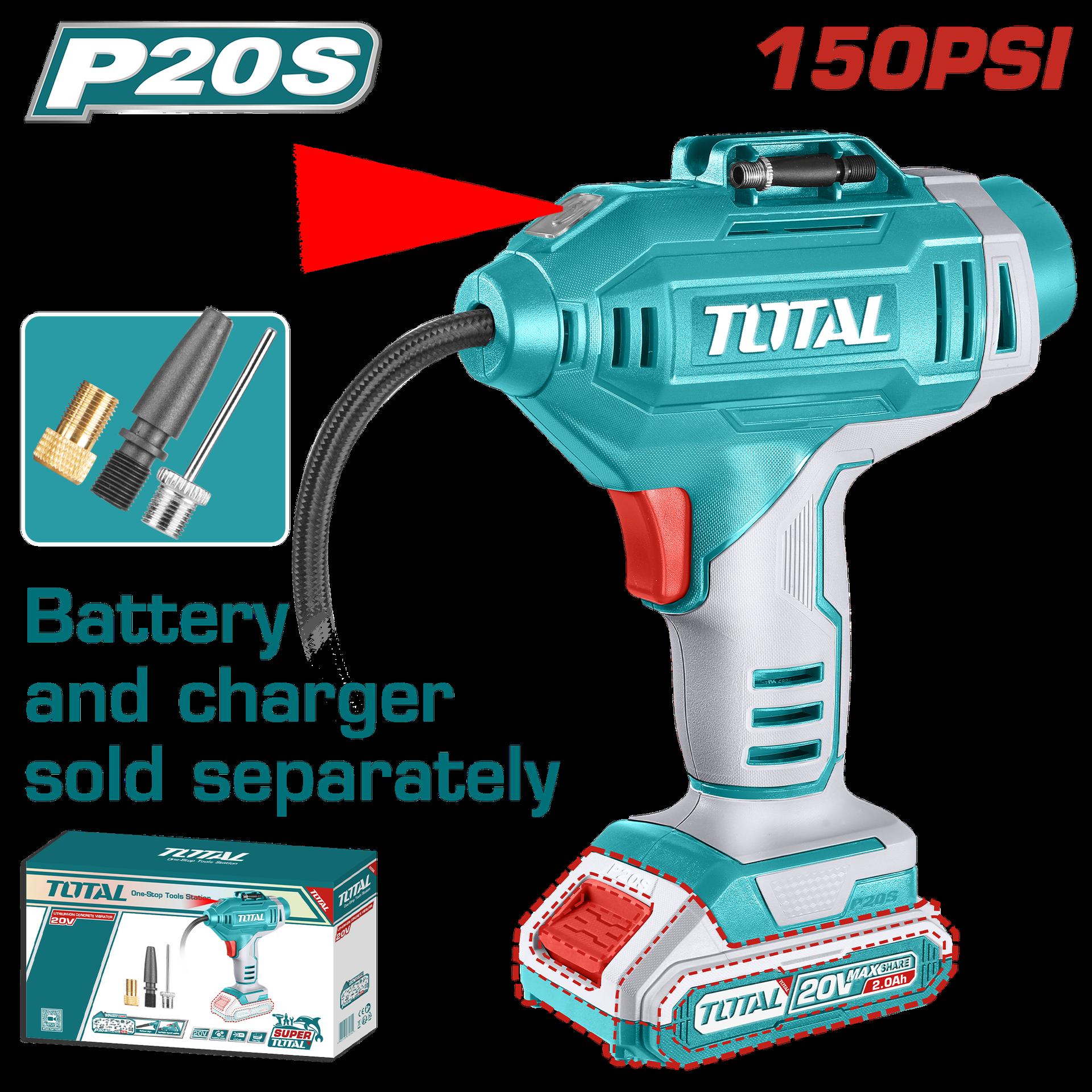 Compresor Mini Inalambrico 20V 150Psi Para Carro Bateria Y Cargador No Incluido Super Total Tacli2018
