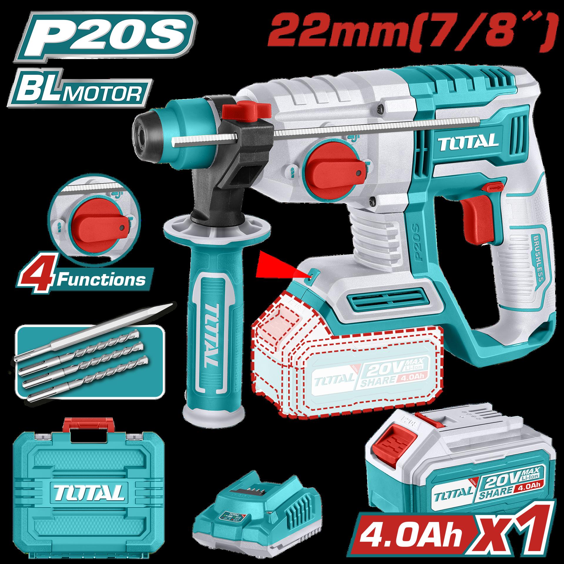 Taladro Rotomartillo 78  20V Sds Plus 20 Jules Incluye 1 Bateria1 Cargador Y 4 Accesorios Industrial  Super Total Utrhli202081