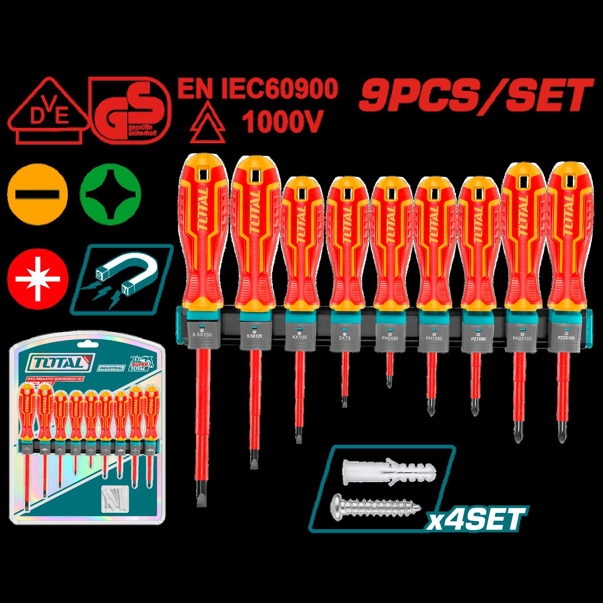 Destornillador Aislado 1000V Industrial Amarillorojo Juego X 9 Pzs  Industrial Super Total Thtis596