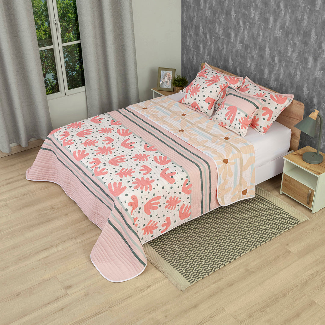 Cubrelecho Estampado Prensado Doble Faz Brote Vainilla