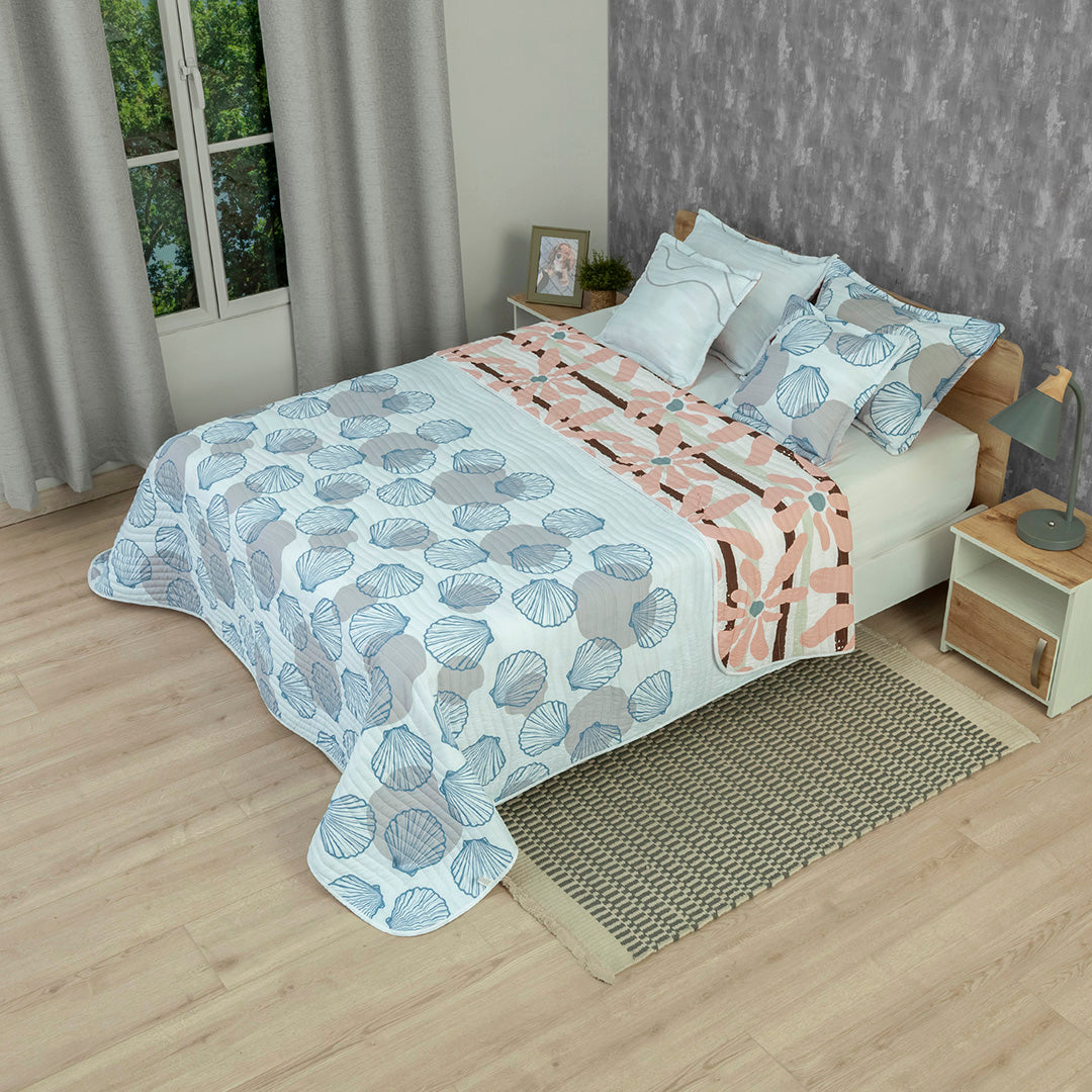 Cubrelecho Estampado Prensado Doble Faz Costa Aqua