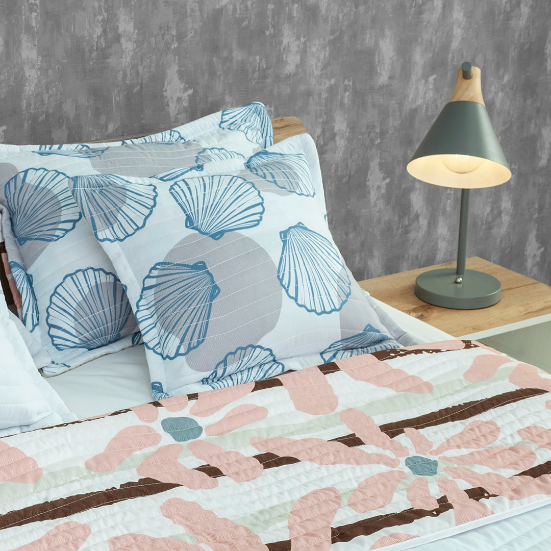 Cubrelecho Estampado Prensado Doble Faz Costa Aqua