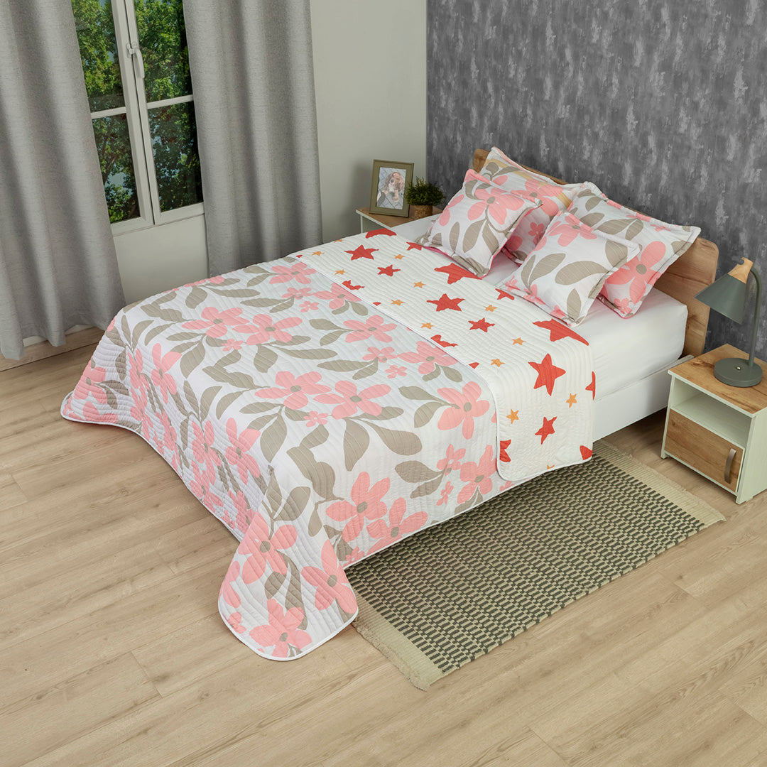 Cubrelecho Estampado Prensado Doble Faz  Starry Rose