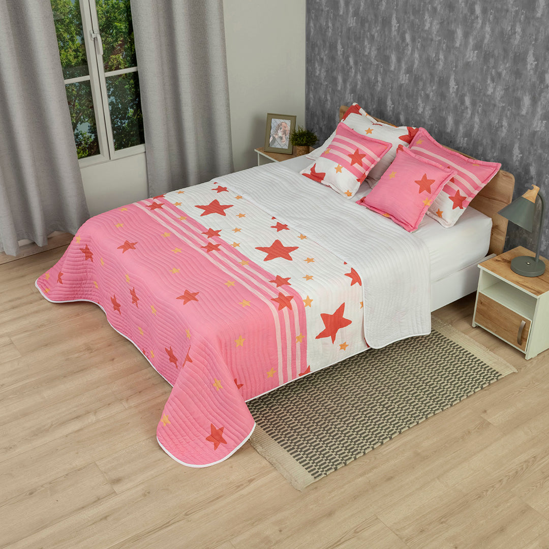 Cubrelecho Estampado Prensado Doble Faz  Starry Rose
