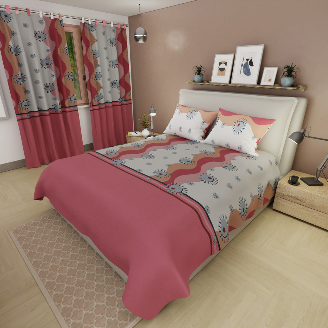 Juego De Sábanas Microfibra Suavizada  Onda Retro Fucsia