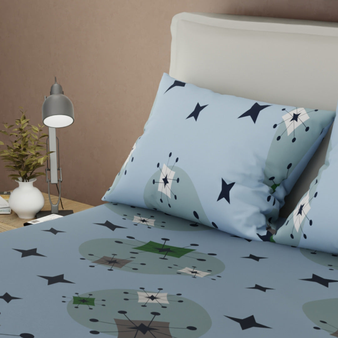 Juego De Sábanas Microfibra Suavizada Midcentury Vibe Blue