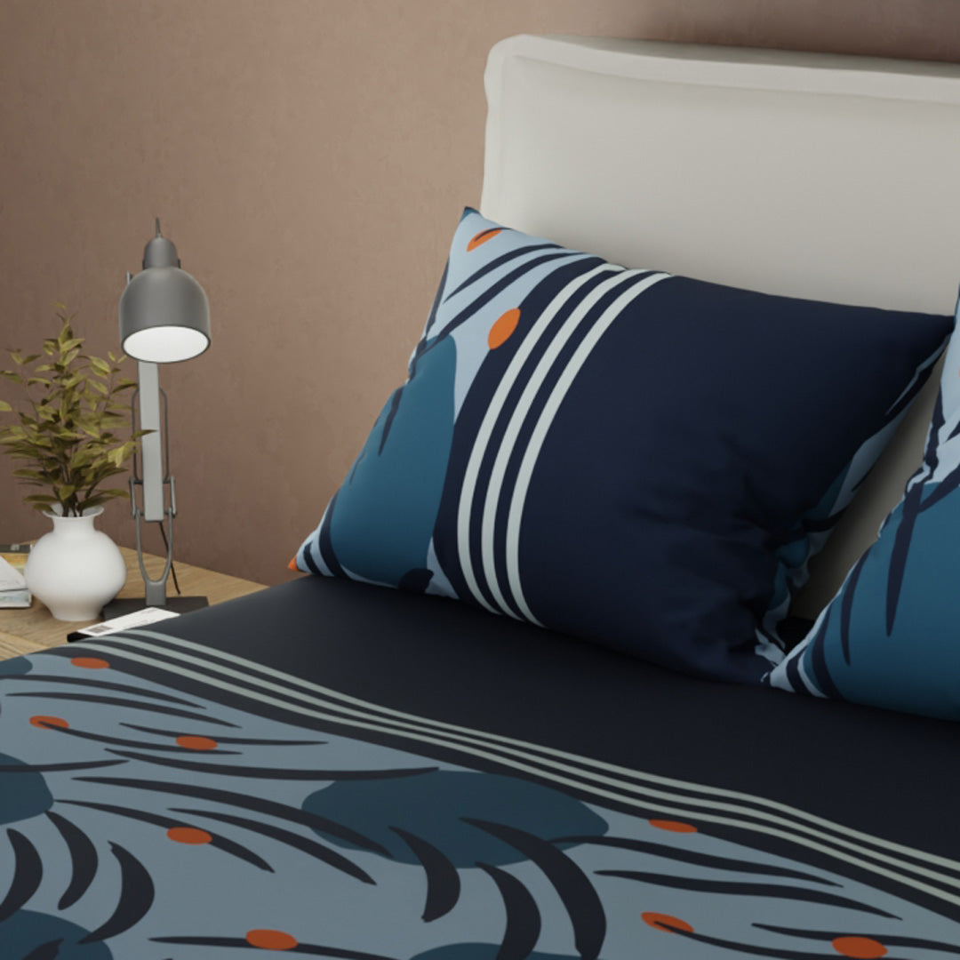 Juego De Sábanas Microfibra Suavizada Navy Bloom Azul