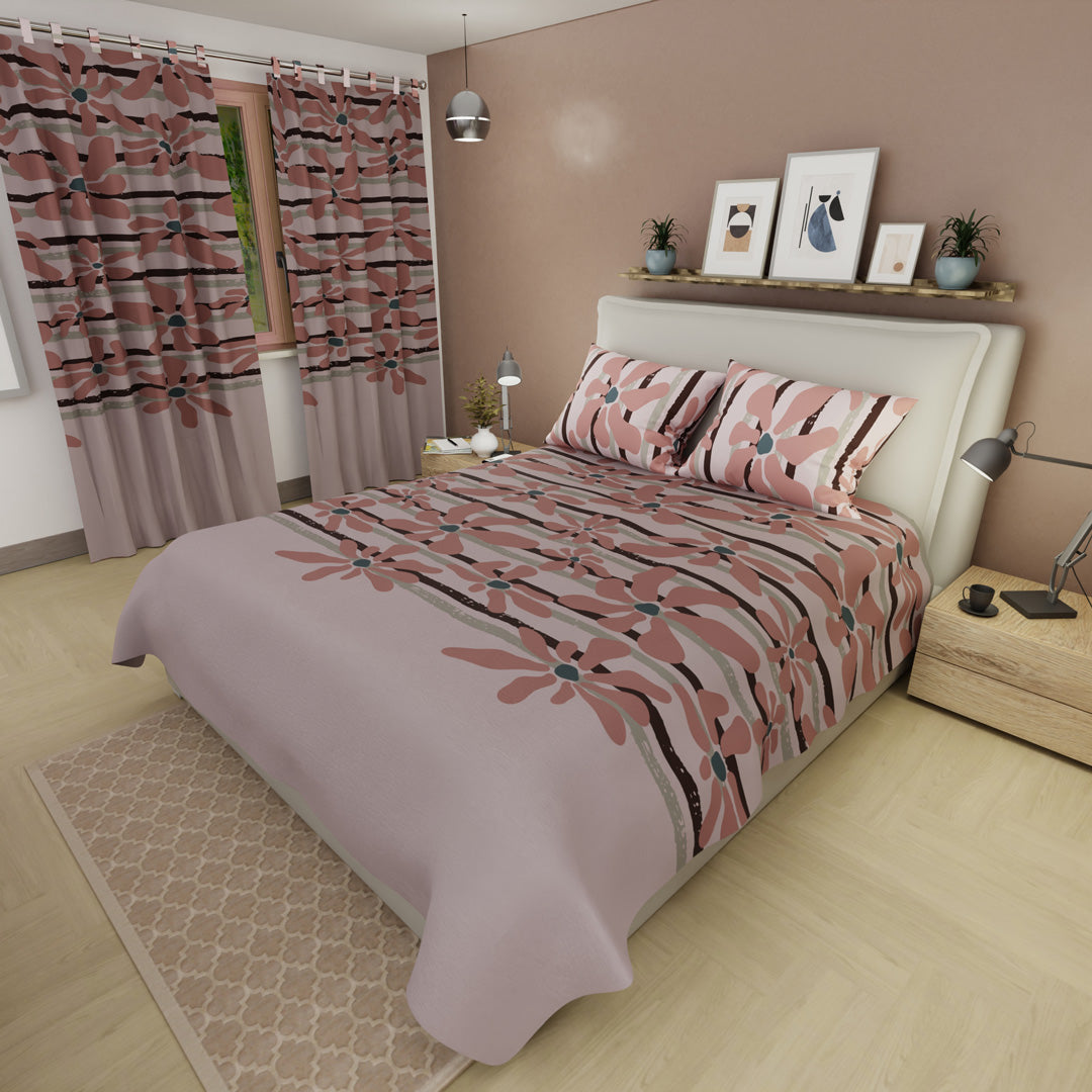 Juego De Sábanas Microfibra Suavizada Coral Bloom Rosa