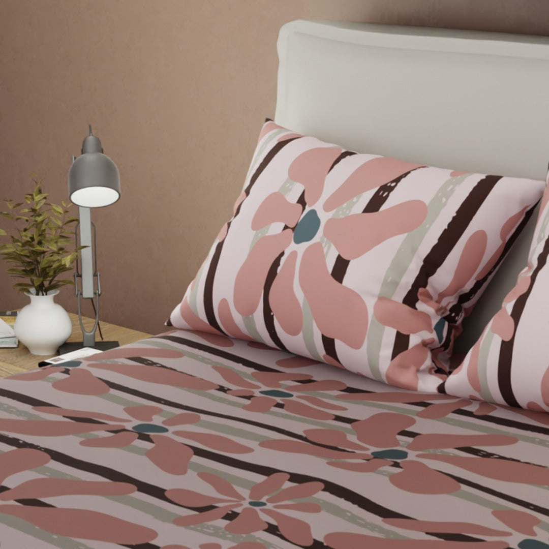 Juego De Sábanas Microfibra Suavizada Coral Bloom Rosa