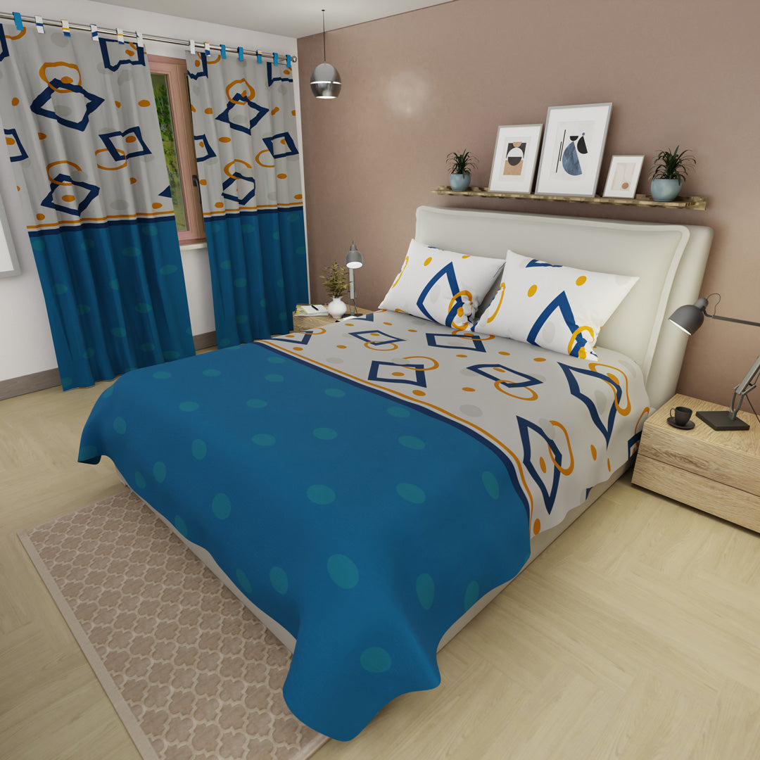 Juego De Sábanas Microfibra Suavizada Taupe Diamonds Azul