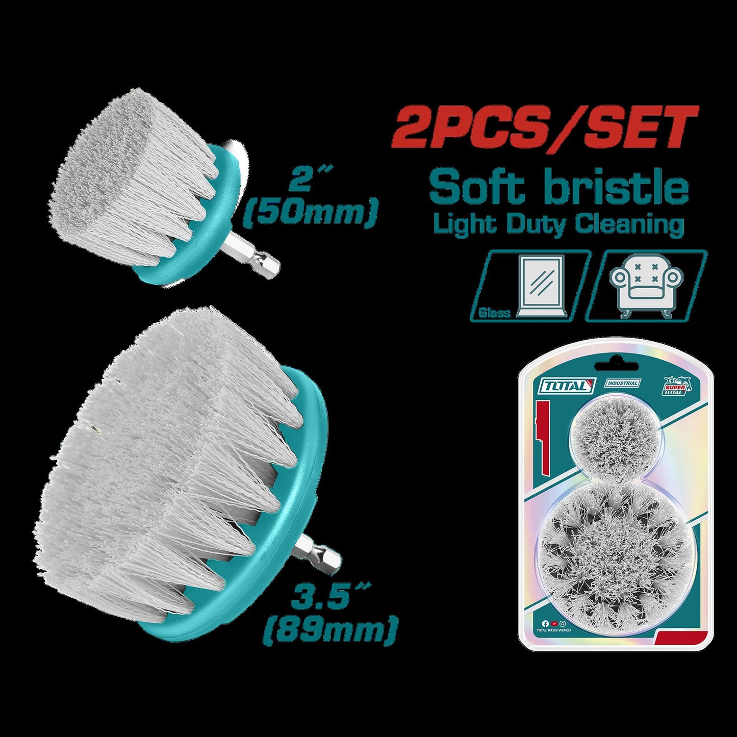 Set De Cepillo Para Taladro 35 Juego X 2 Pcz  Cerda Suave Industrial Super Total Tacs3235