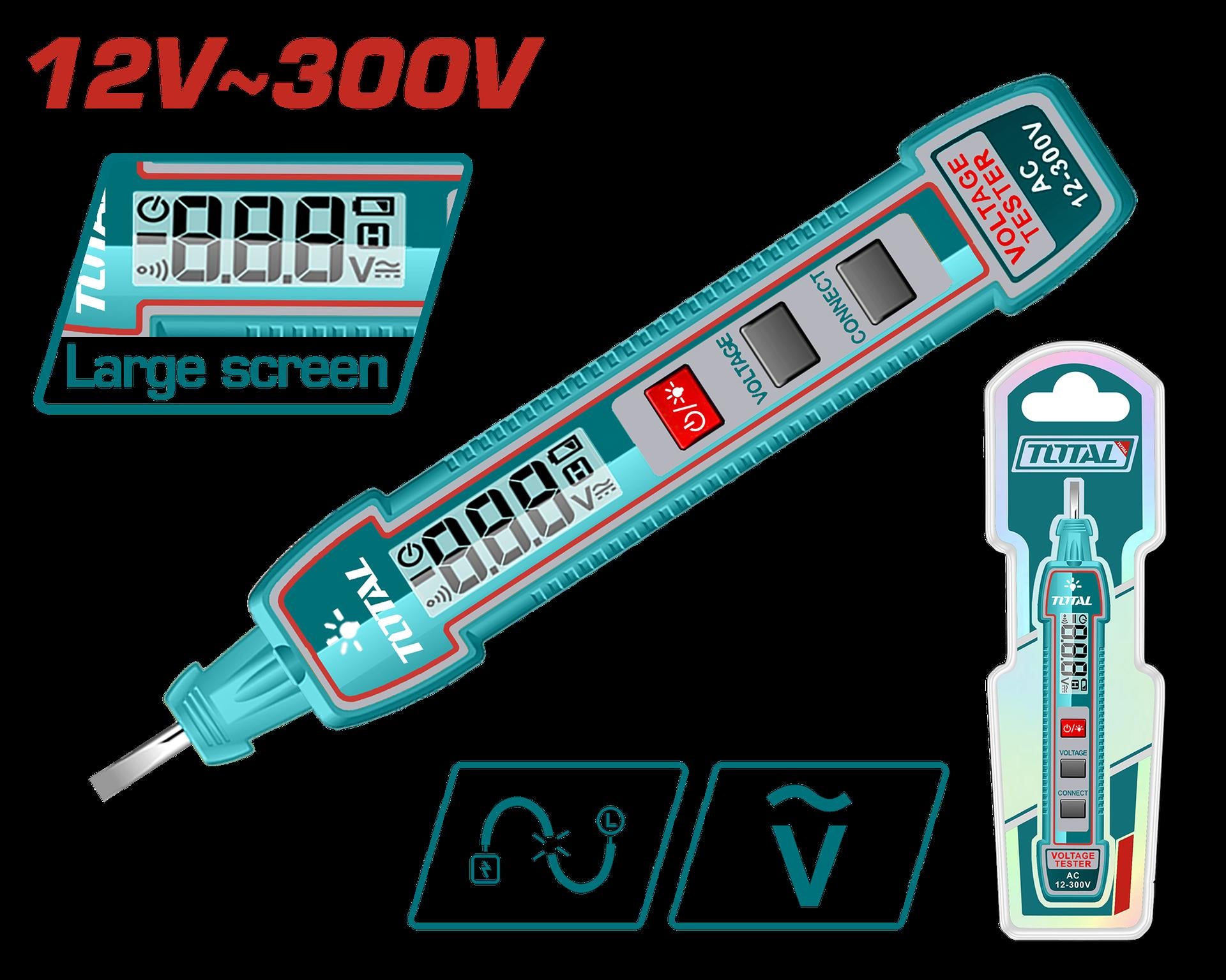 Probador De Corriente Digital 12V  300V  Industrial Super  Total Thts33001