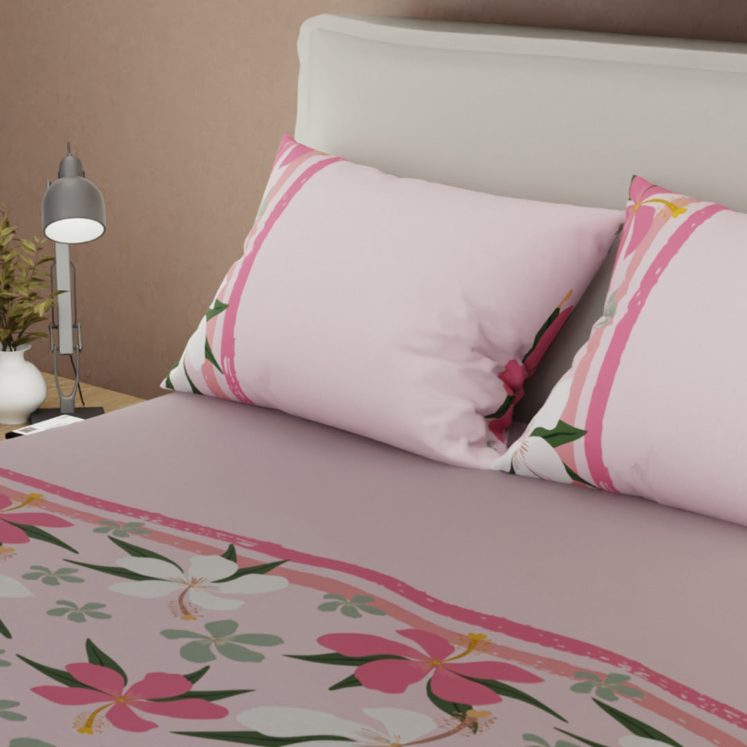Juego De Sábanas Microfibra Suavizada Jungla Rubor Rosa