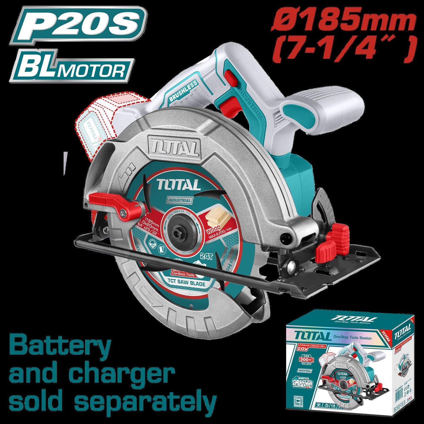 Sierra Circular Inalambrica 20V 7 14 Bateria Y Cargador No Incluido  Industrial Super Total  Tsli1851