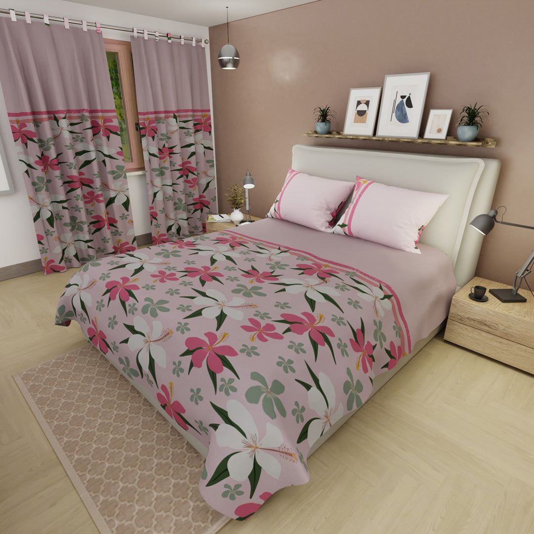 Juego De Sábanas Con Cortinas Jungla Rubor Rosa