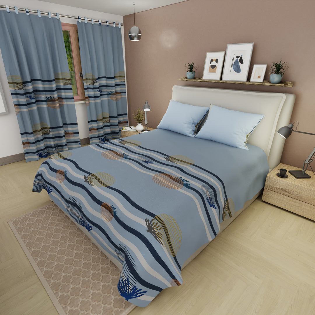 Juego De Sábanas Con Cortinas  Palma Azul