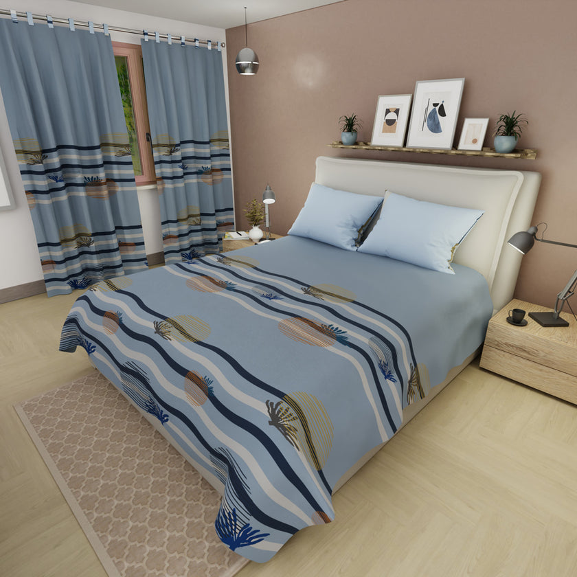 Juego De Sábanas Con Cortinas  Palma Azul