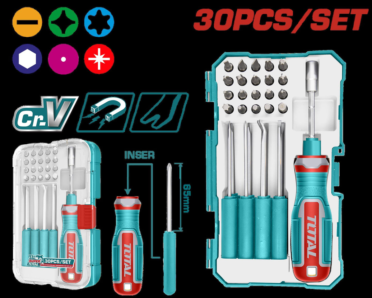 Juego De Destornilladores Puntas Intercambiables X 30 Pzs Super Total Tacsd30306