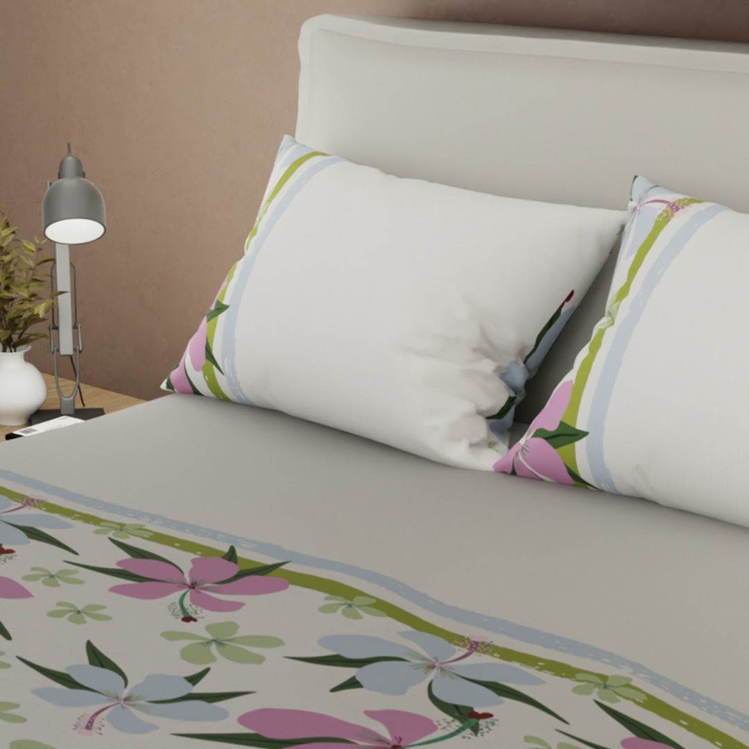 Juego De Sábanas Con Cortinas   Follaje Morado
