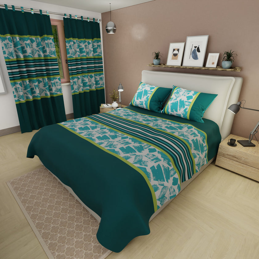 Juego De Sábanas Con Cortinas Ash & Cobalt Verde