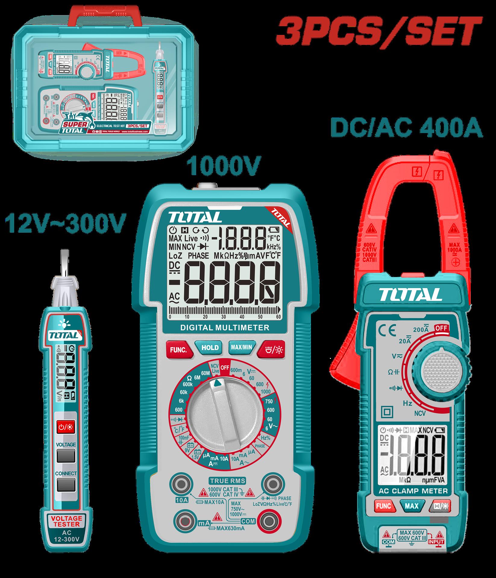 Kit Medidor De Corriente Digital Incluye Probador  Tester  Pinza Super  Total Tos24067