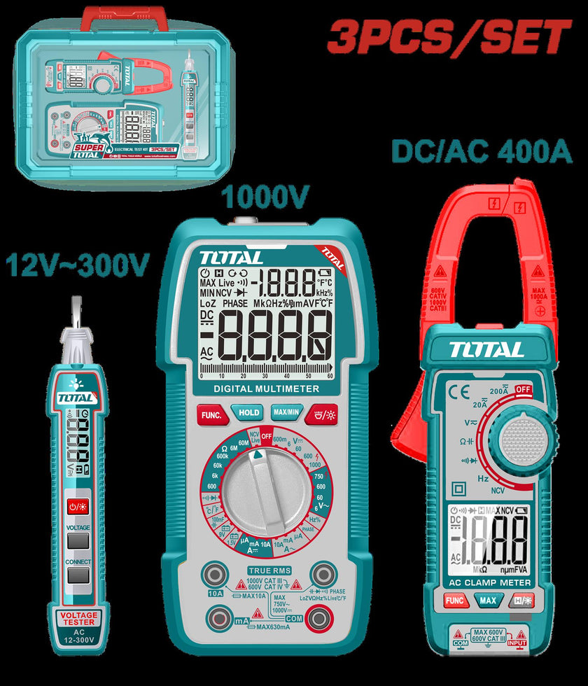 Kit Medidor De Corriente Digital Incluye Probador  Tester  Pinza Super  Total Tos24067