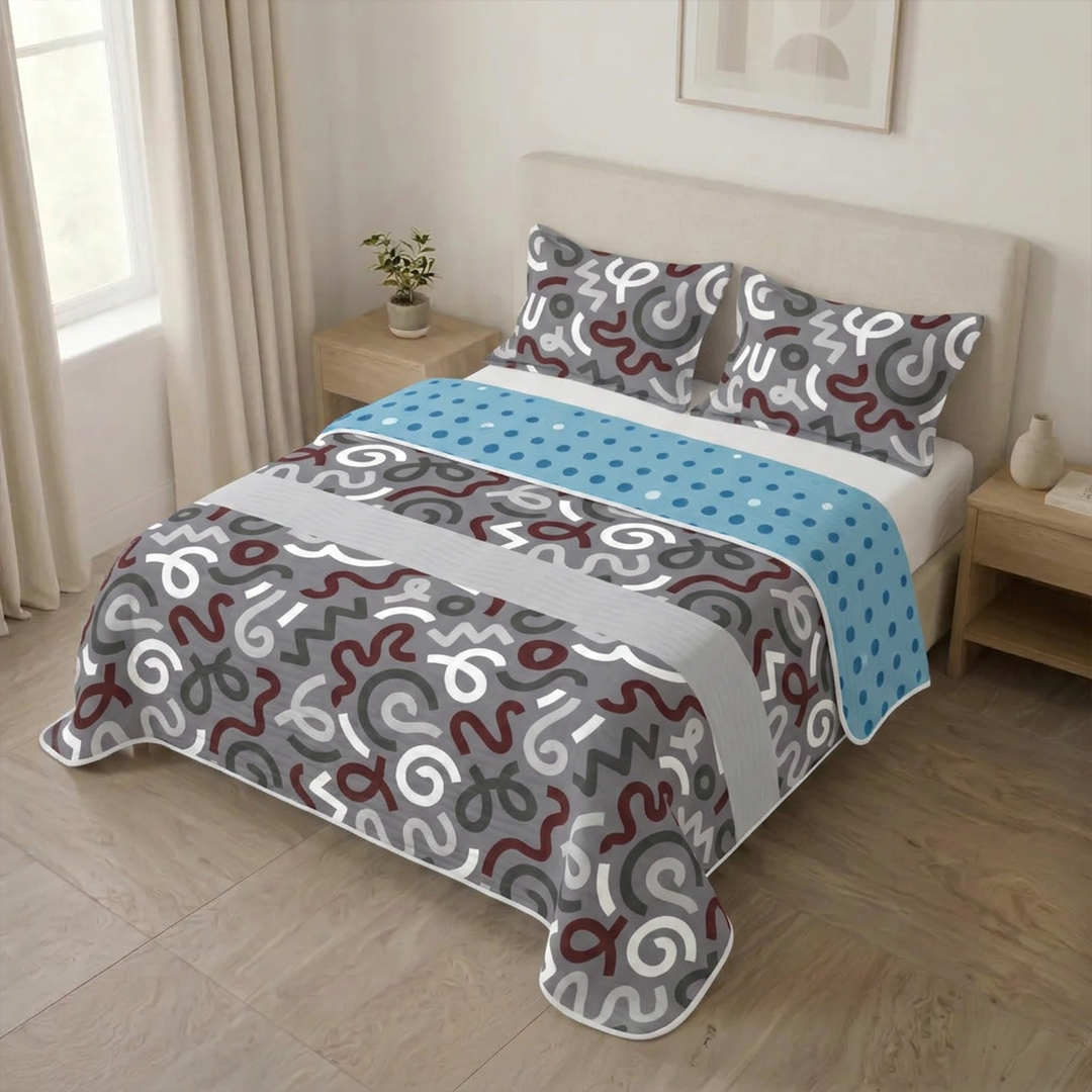 Cubrelecho Estampado Prensado Doble Faz Espuma Marina