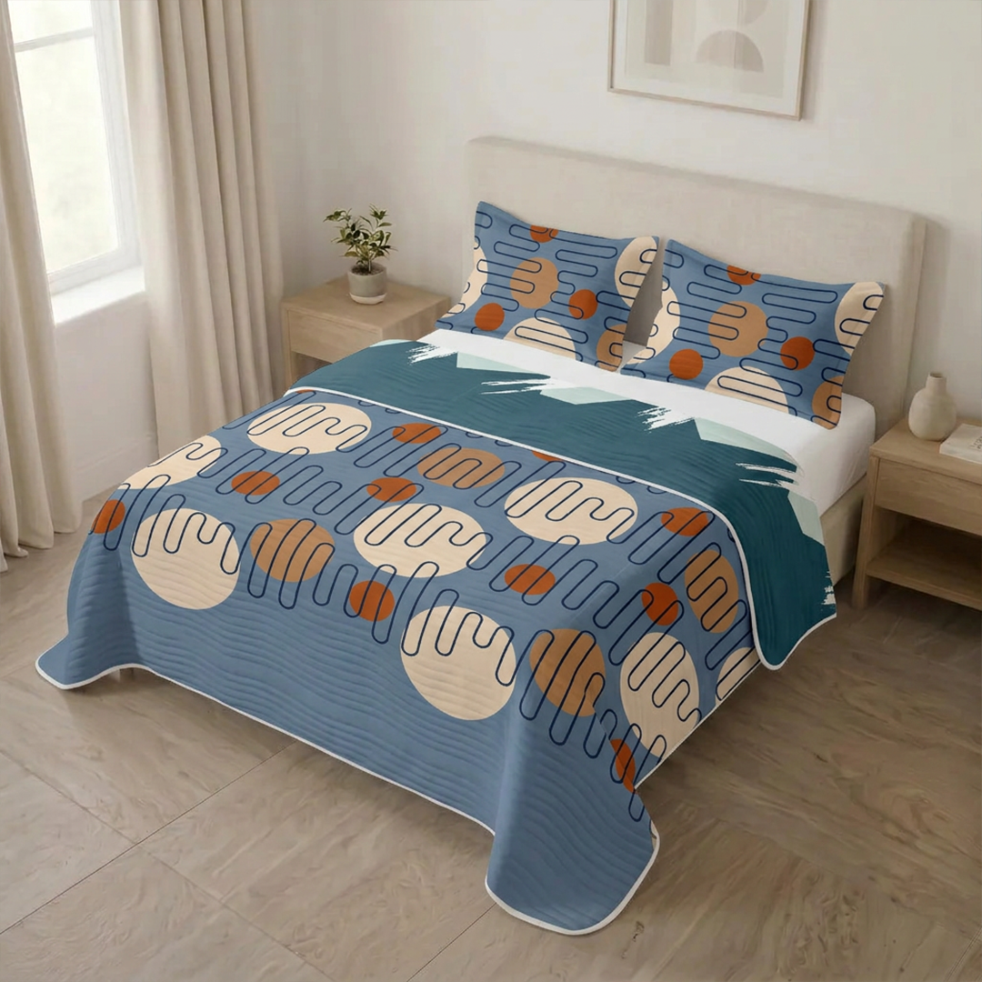 Cubrelecho Estampado Prensado Doble Faz Mustard Circuit