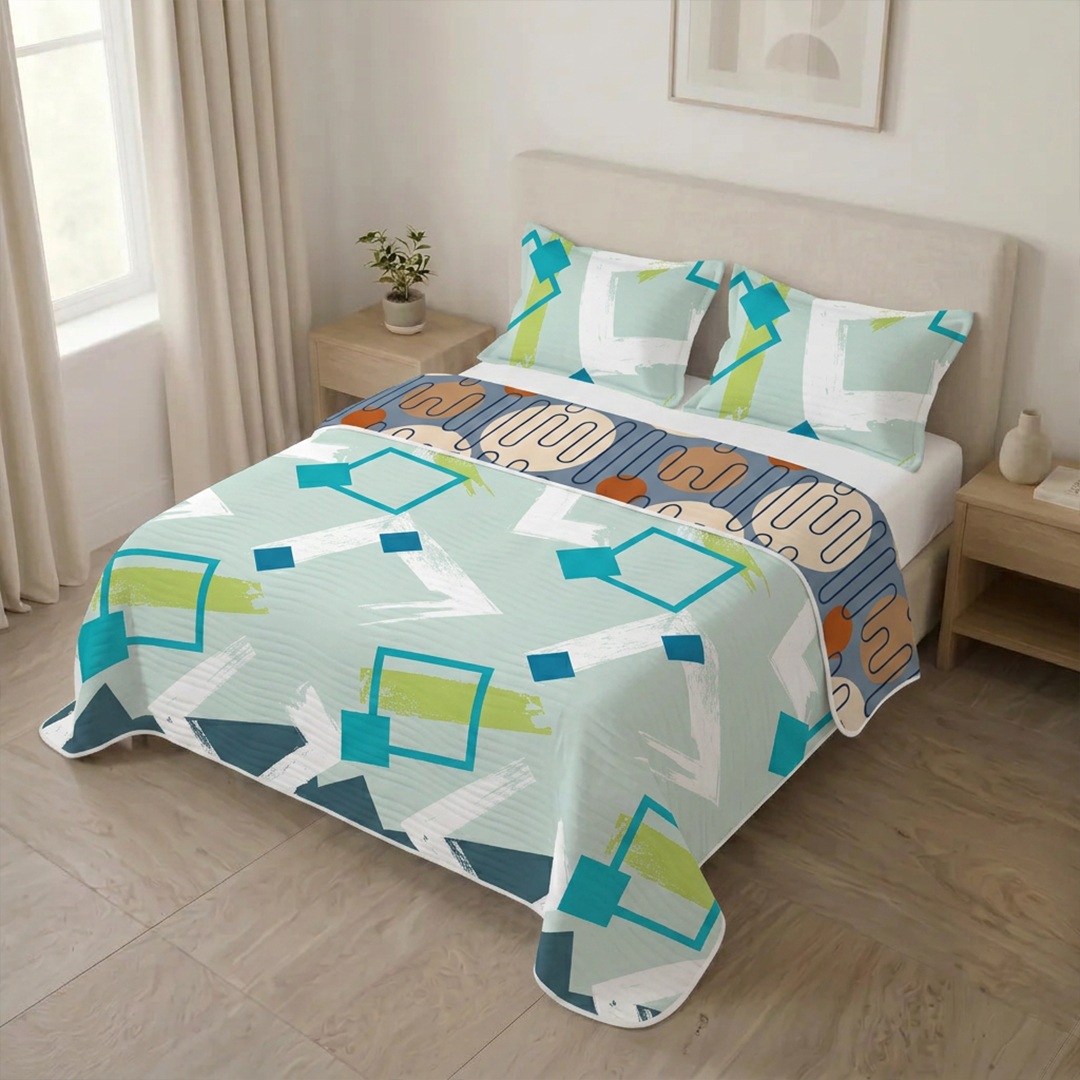 Cubrelecho Estampado Prensado Doble Faz Mustard Circuit