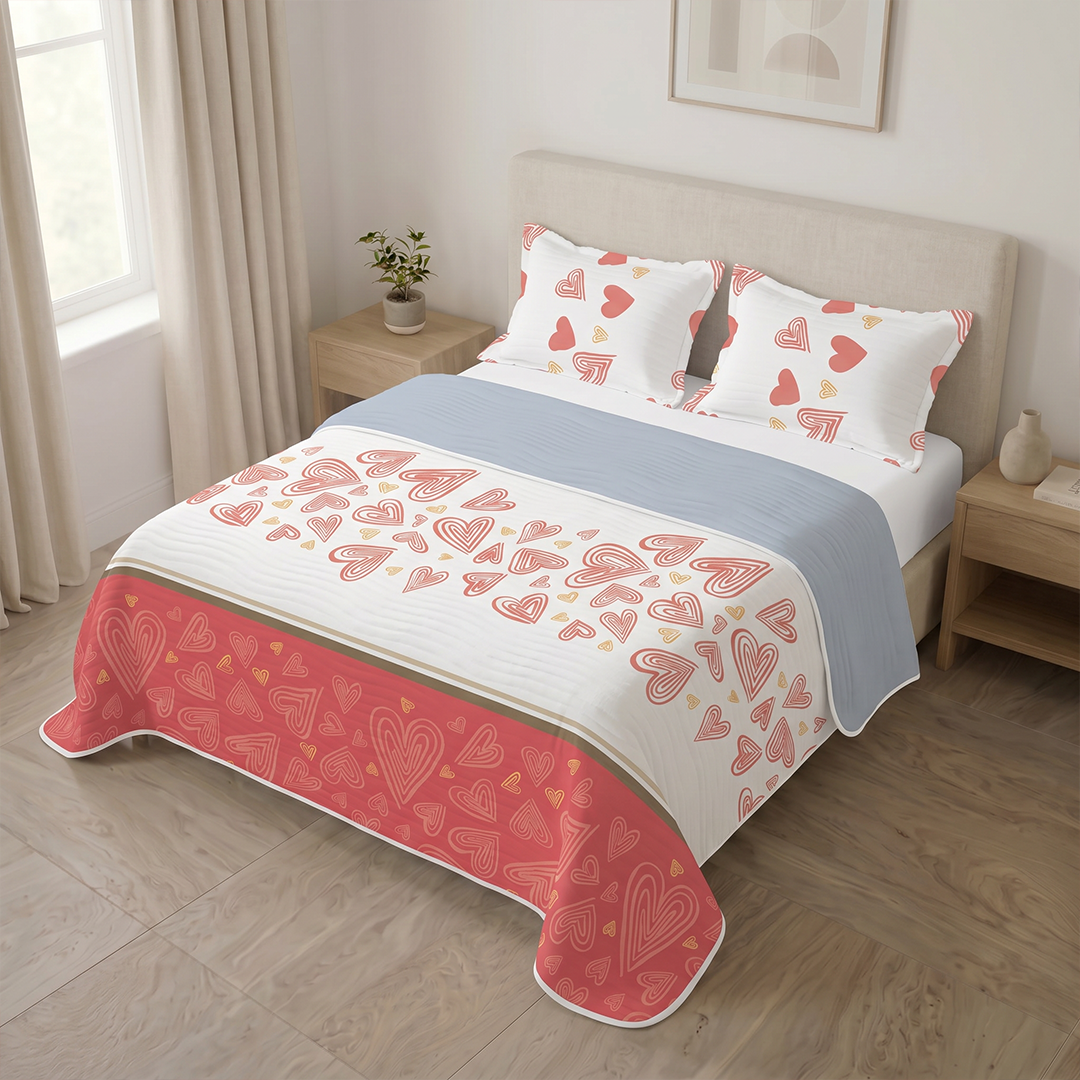 Cubrelecho Estampado Prensado Doble Faz Jardín Celeste