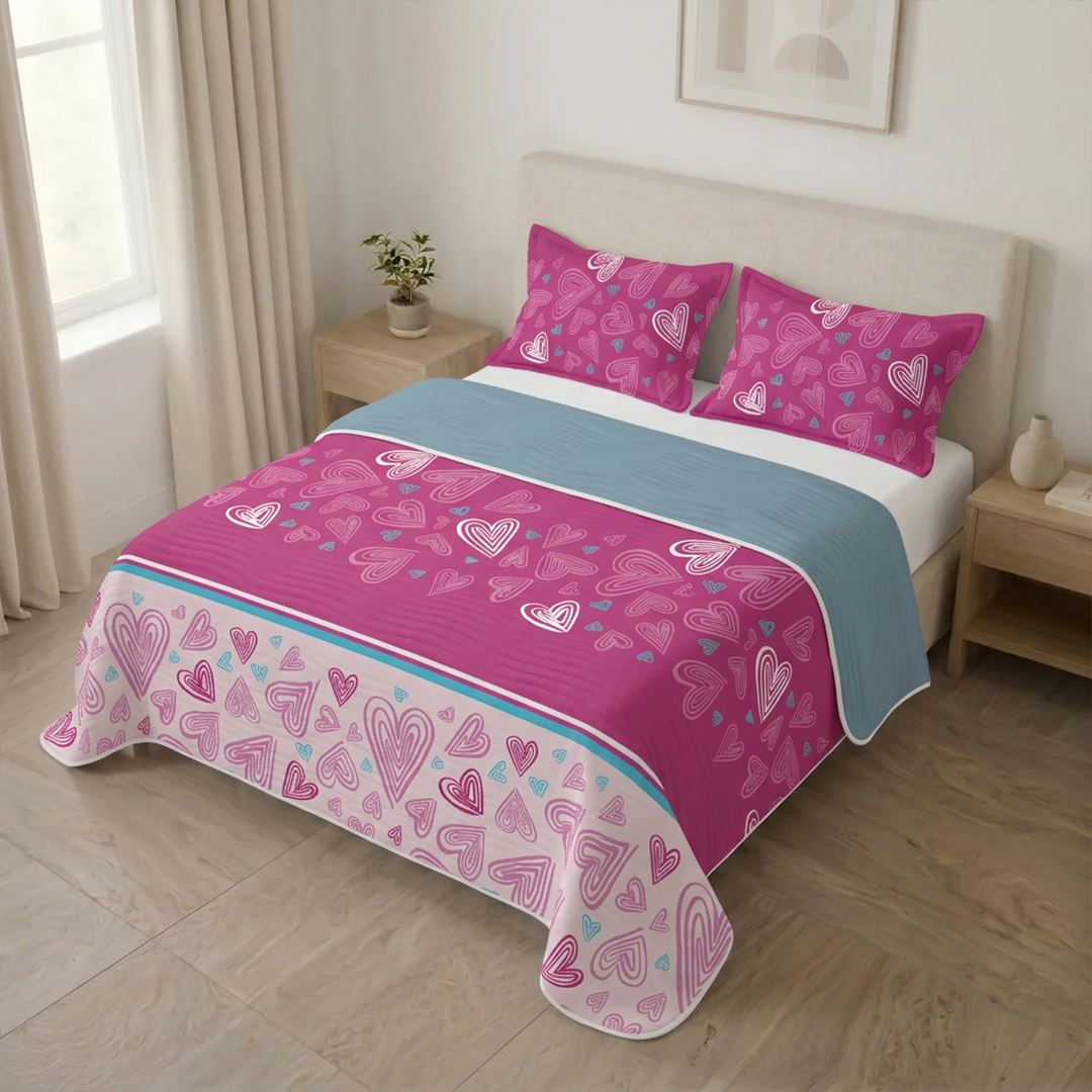 Cubrelecho Estampado Prensado Doble Faz Sinfonía Rosa