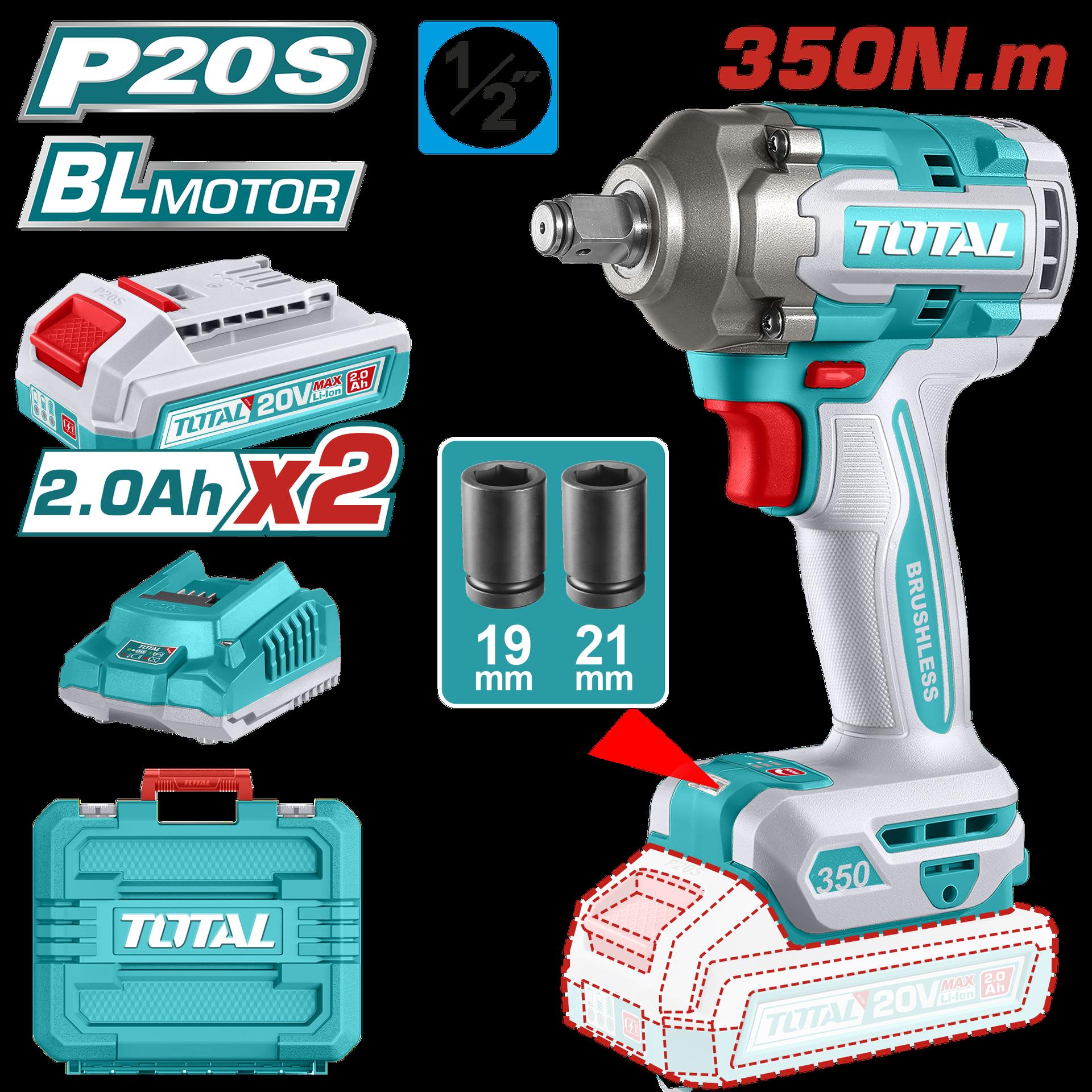 Pistola Impacto Inalambrico 12 20V 350Nm Incluye 2 Baterias 1 Cargador Y 2 Copas 1921 Mm Industrial Super Total Utiwli2035