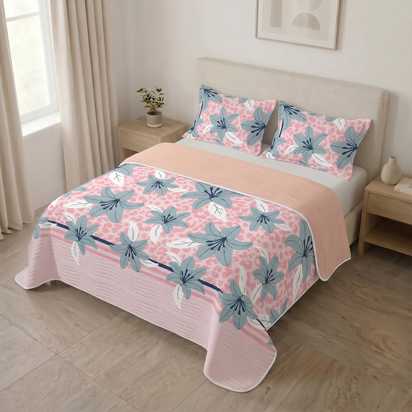 Cubrelecho Estampado Prensado Doble Faz Brisa De Lirio