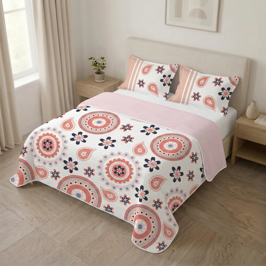 Cubrelecho Estampado Prensado Doble Faz Brisa De Lirio