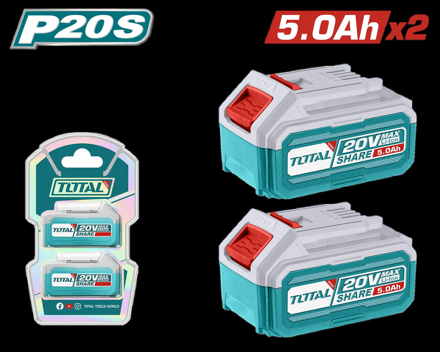 Kit De Bateria X2 Pzs 20V 50Ah Industrial Ion Lithium  Industrial Super Total Tosli240464