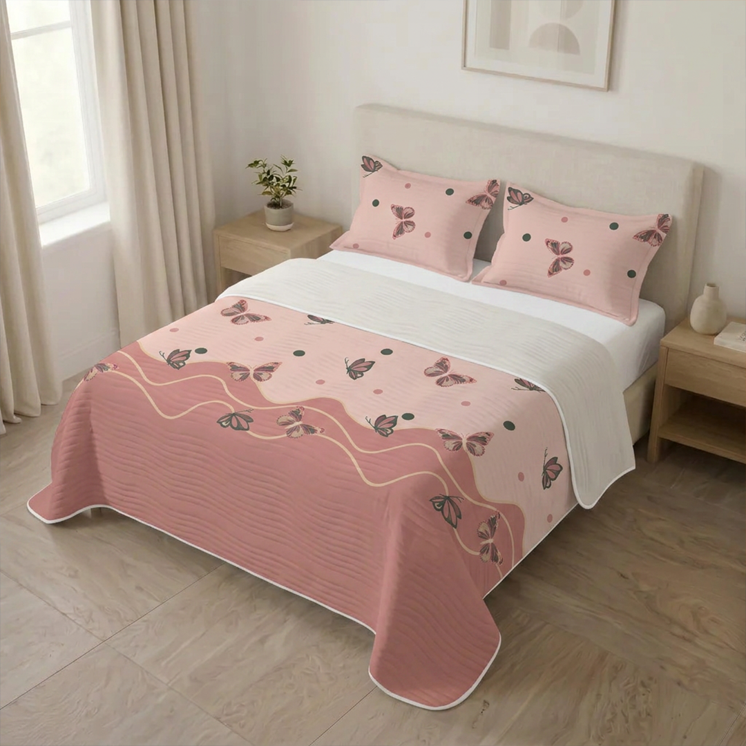 Cubrelecho Estampado Prensado Doble Faz Oasis Mariposa