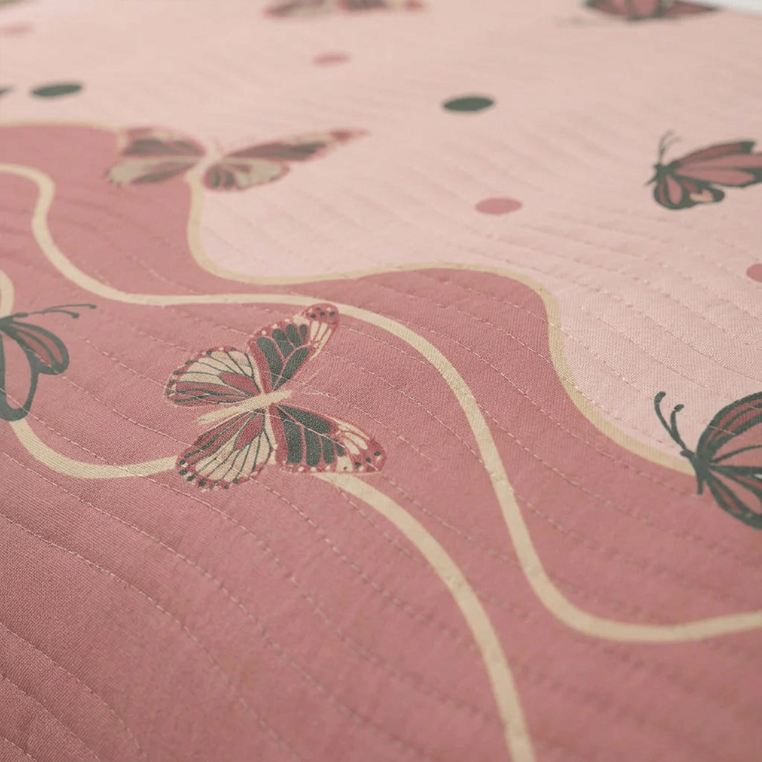 Cubrelecho Estampado Prensado Doble Faz Oasis Mariposa