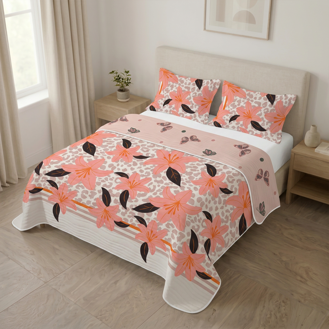 Cubrelecho Estampado Prensado Doble Faz Oasis Mariposa