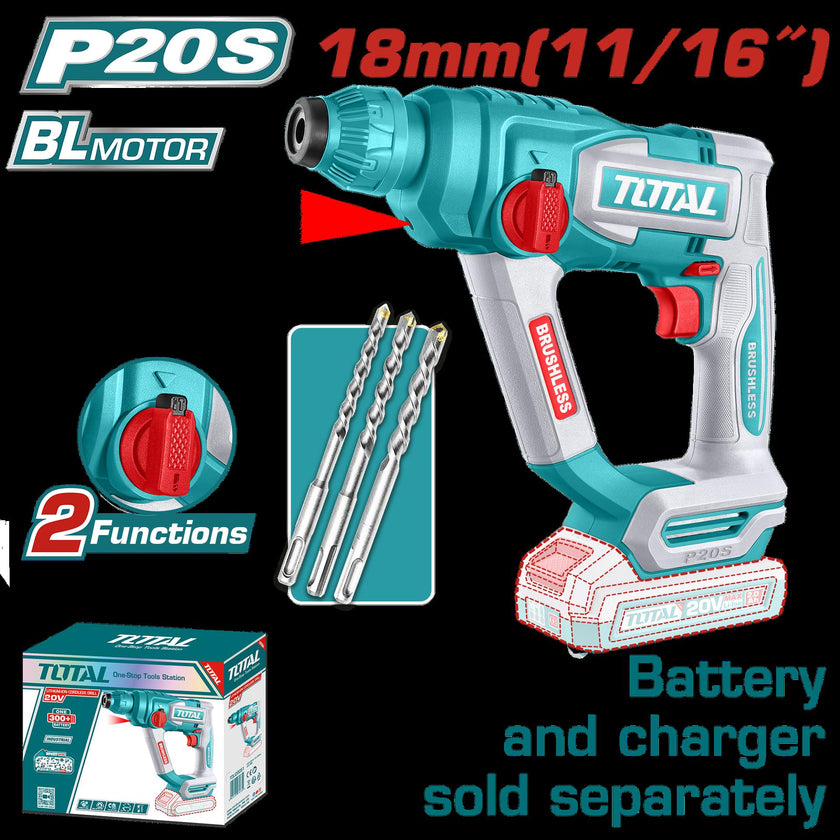 Taladro Inalambrico Rotomartillo Sds Plus 1116 Bateria Y Cargador No Incluido Super Total  Trhli20188