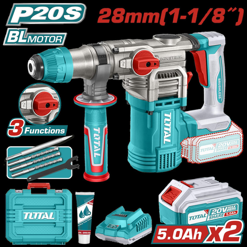 Taladro Rotomartillo Sds Plus  45 Jules Inclye  2 Baterias 50 Ah 1 Cargador  Y Accesorios Industrial Super Total Utrhli202885