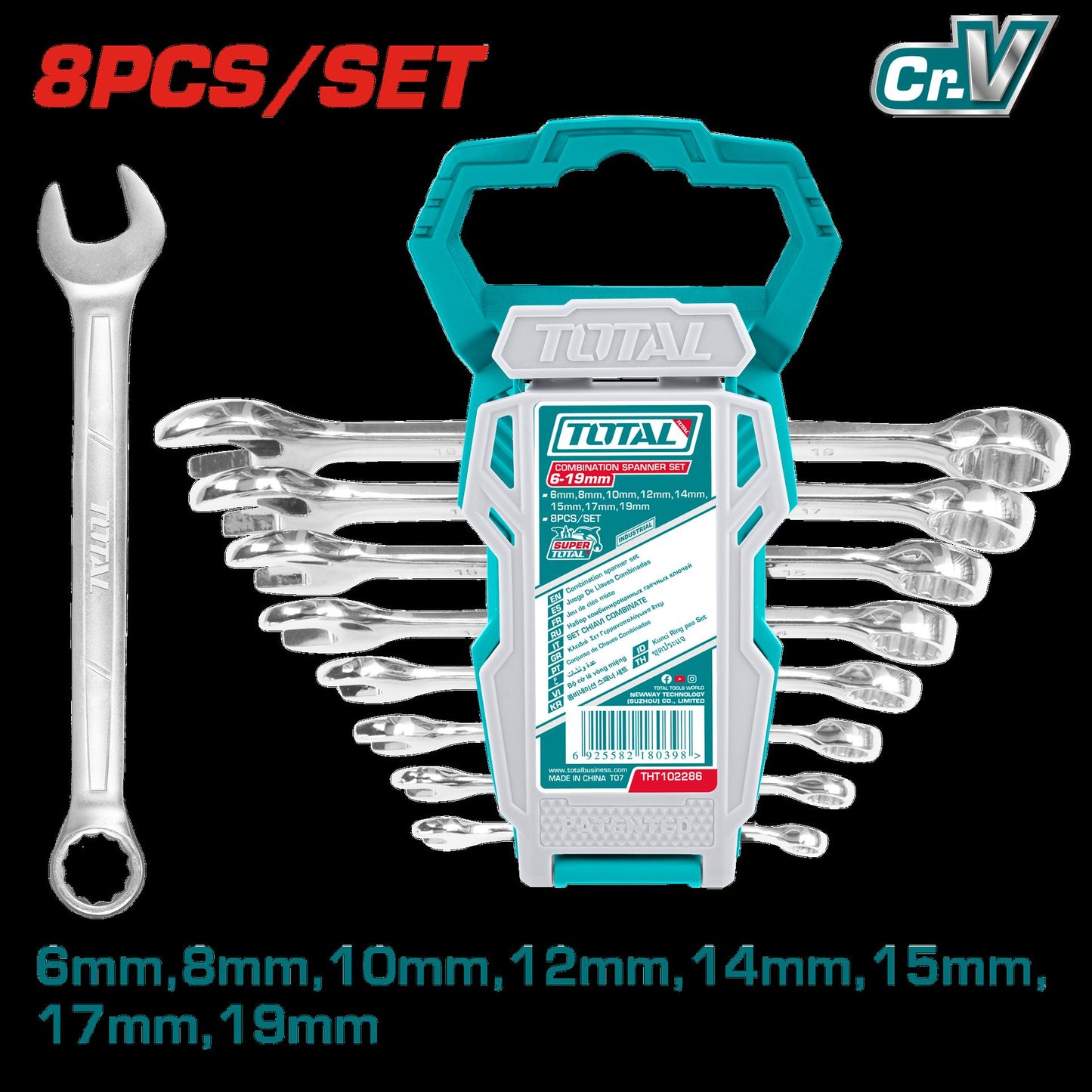 Llave Mixta  6  19 Mm Juego X 8 Pzs  Industrial Super Total Tht102286