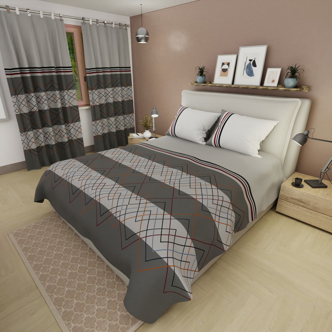 Juego De Sábanas Microfibra Suavizada Zig-Zag Plomo