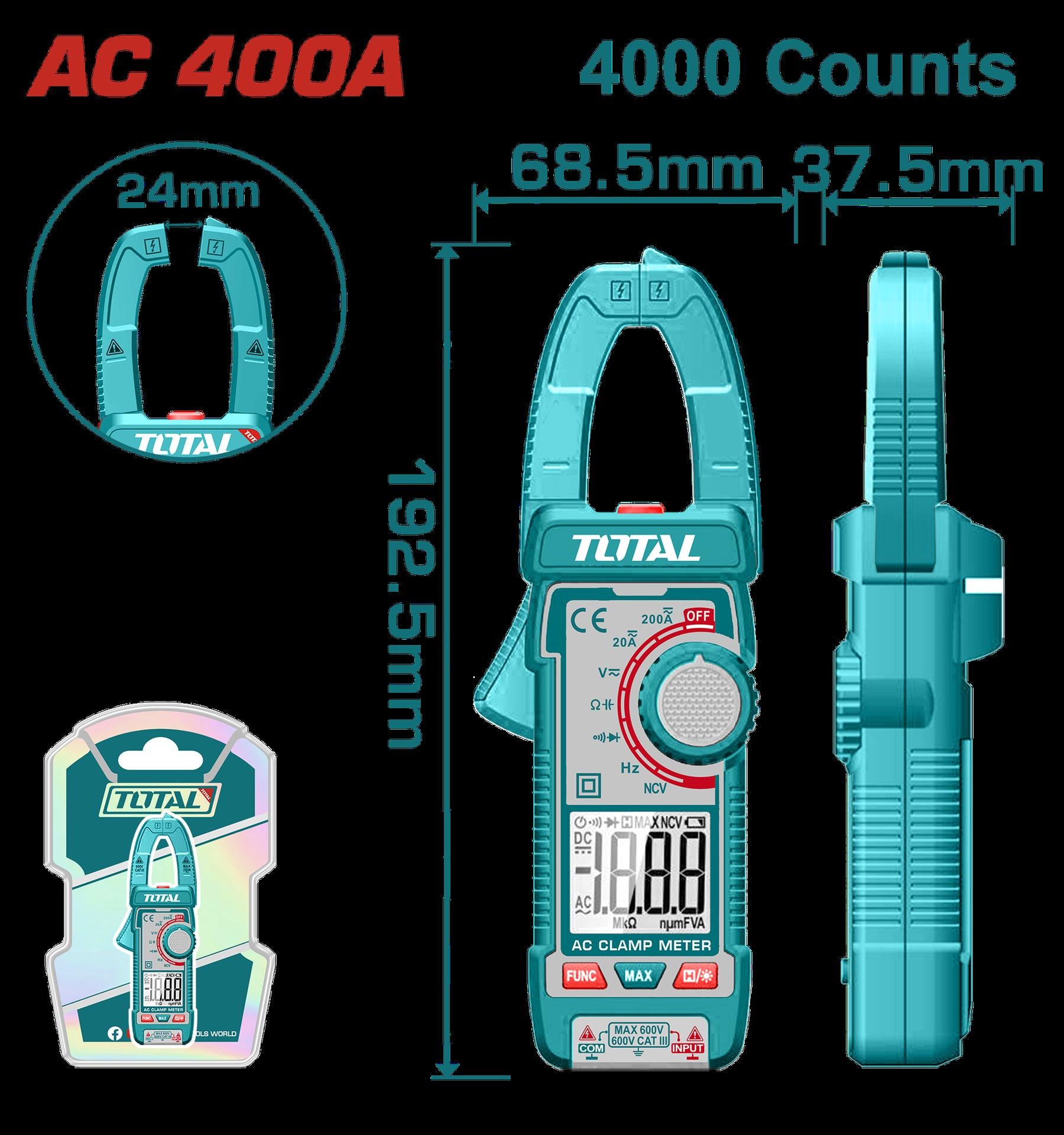 Pinza Voltiamperimetrica 400V Digital Industrial Super Total Tmt762001